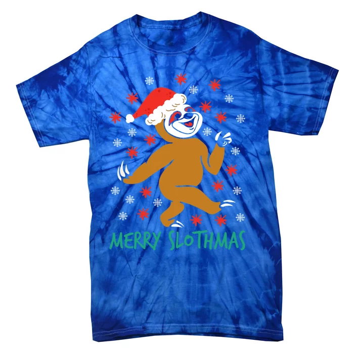 Merry Slothmas Ugly Christmas Sloth Pajamas Santa Hat Xmas Gift Tie-Dye T-Shirt