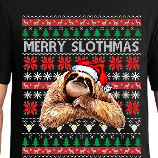 Merry Slothmas Ugly Christmas Sweater Sloth Santa Hat Funny Gift Pajama Set