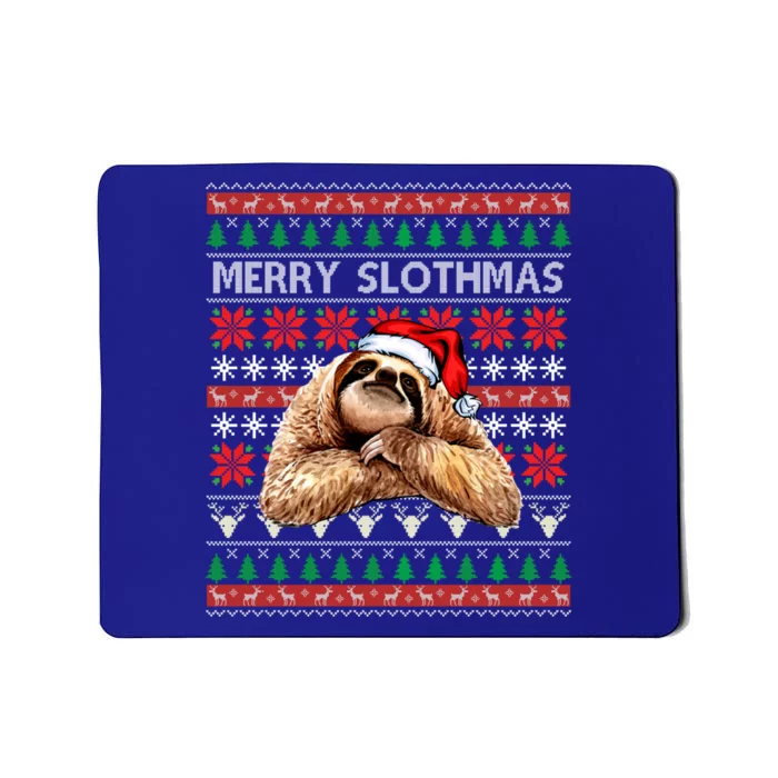 Merry Slothmas Ugly Christmas Sweater Sloth Santa Hat Funny Gift Mousepad