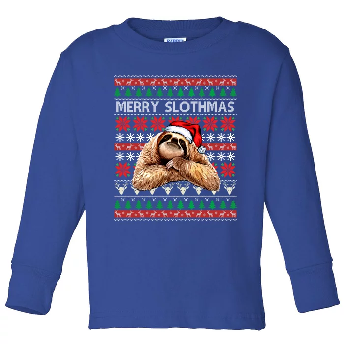 Merry Slothmas Ugly Christmas Sweater Sloth Santa Hat Funny Gift Toddler Long Sleeve Shirt