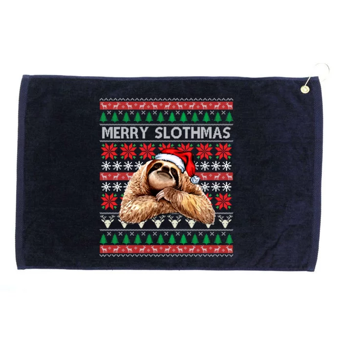 Merry Slothmas Ugly Christmas Sweater Sloth Santa Hat Funny Gift Grommeted Golf Towel