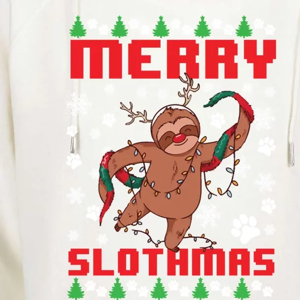 Merry Slothmas Ugly Christmas Sweater Animal Sloth Lover Gift Womens Funnel Neck Pullover Hood