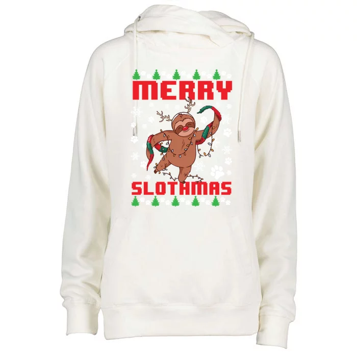 Merry Slothmas Ugly Christmas Sweater Animal Sloth Lover Gift Womens Funnel Neck Pullover Hood