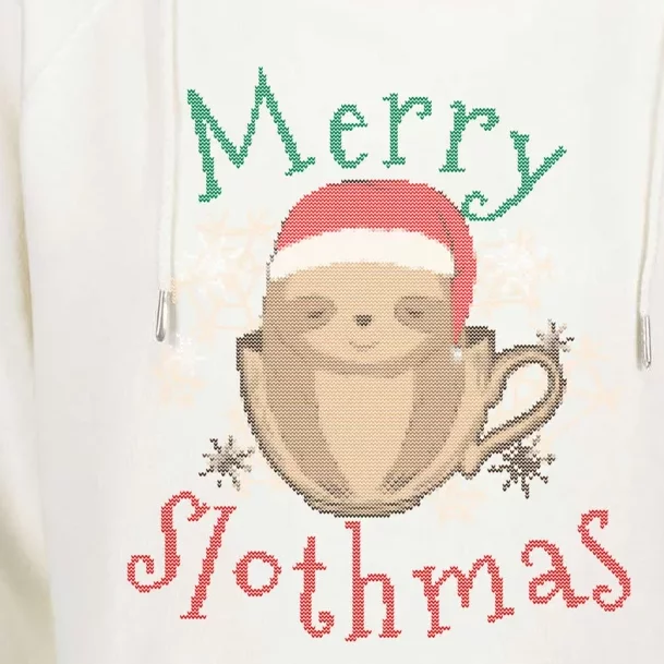 Merry Slothmas Ugly Christmas Gift Womens Funnel Neck Pullover Hood