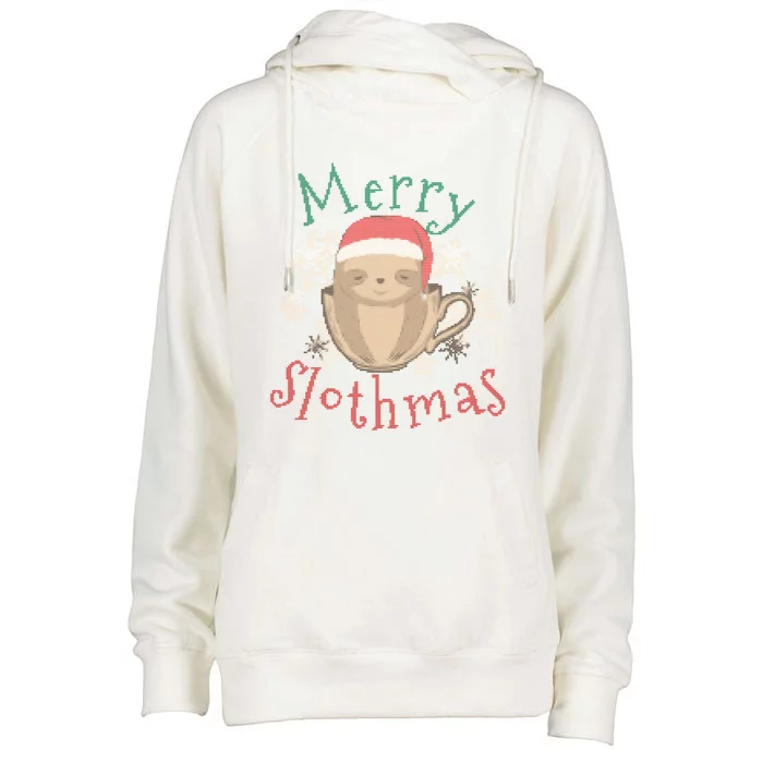 Merry Slothmas Ugly Christmas Gift Womens Funnel Neck Pullover Hood