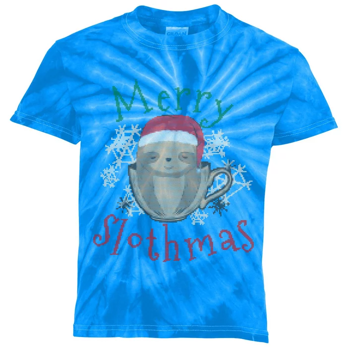 Merry Slothmas Ugly Christmas Gift Kids Tie-Dye T-Shirt