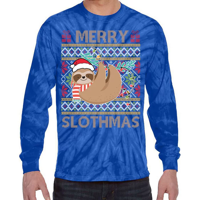 Merry Slothmas Ugly Christmas Merry Slothmas Slo Ho Ho Cool Gift Tie-Dye Long Sleeve Shirt