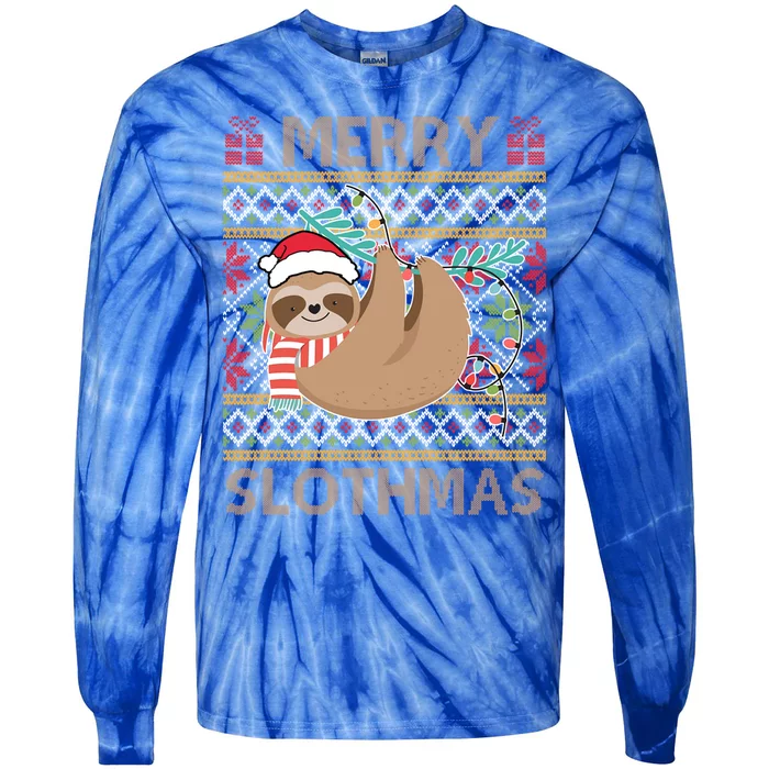 Merry Slothmas Ugly Christmas Merry Slothmas Slo Ho Ho Cool Gift Tie-Dye Long Sleeve Shirt