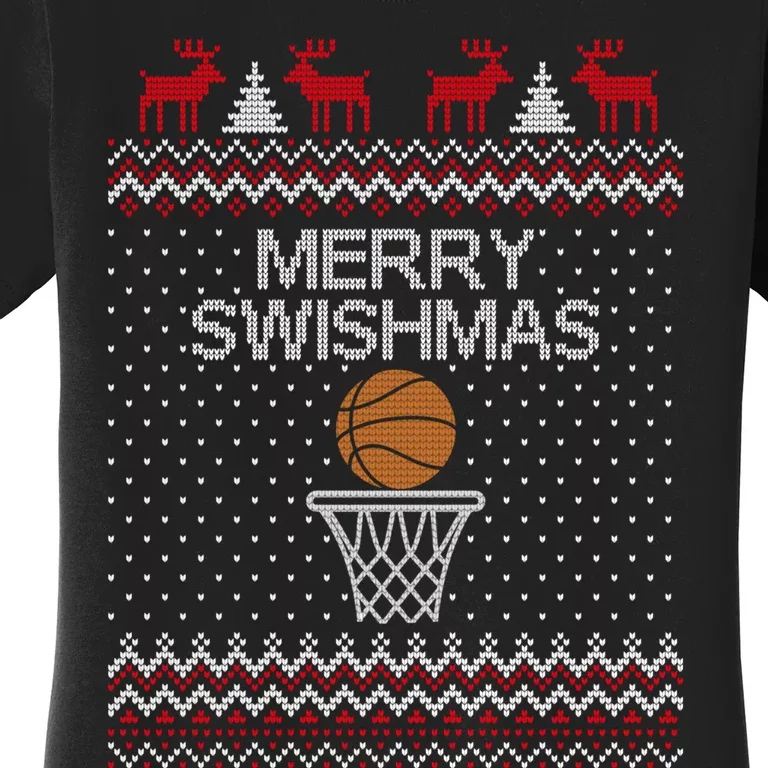 Merry Swishmas Ugly Christmas Funny Basketball Christmas Women's T-Shirt