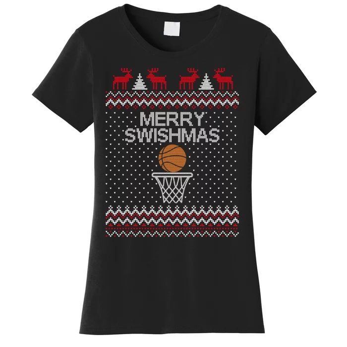 Merry Swishmas Ugly Christmas Funny Basketball Christmas Women's T-Shirt