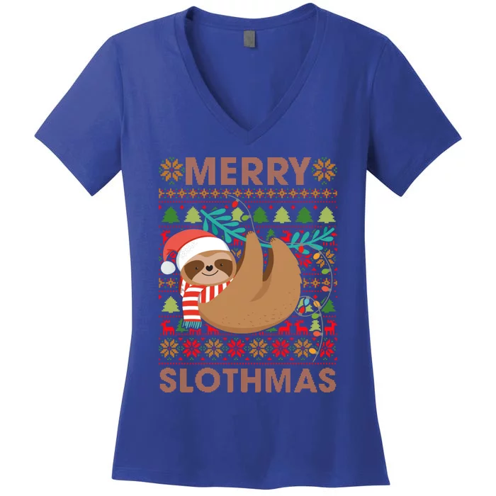 Merry Slothmas Ugly Sloths Christmas Gift Women's V-Neck T-Shirt