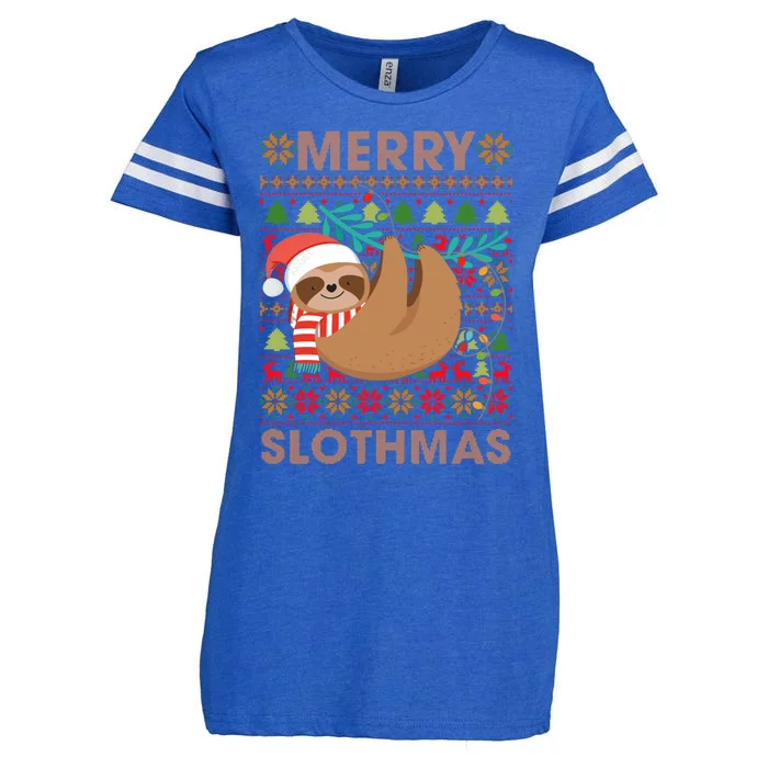 Merry Slothmas Ugly Sloths Christmas Gift Enza Ladies Jersey Football T-Shirt