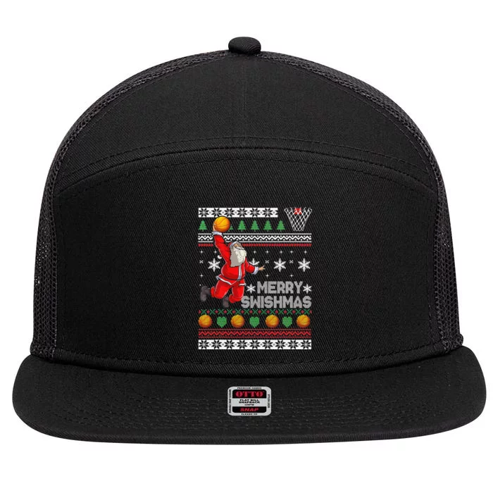 Merry Swishmas Ugly Christmas Basketball Christmas 7 Panel Mesh Trucker Snapback Hat