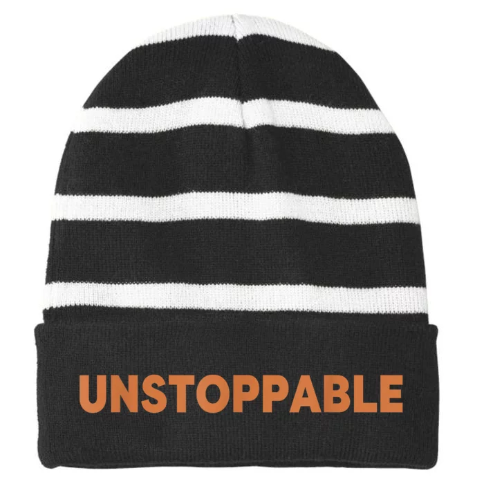 Motivational Saying Unstoppable Striped Beanie with Solid Band