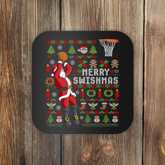 Merry Swishmas Ugly Christmas Basketball Christmas Coaster