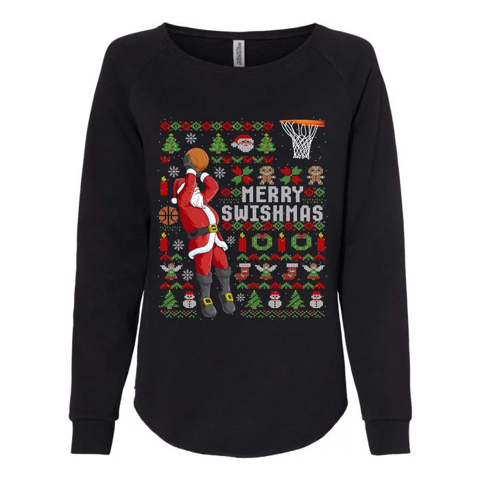 Merry Swishmas Ugly Christmas Basketball Christmas Womens California Wash Sweatshirt