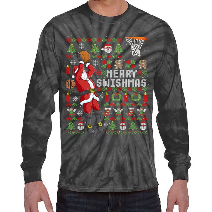 Merry Swishmas Ugly Christmas Basketball Christmas Tie-Dye Long Sleeve Shirt