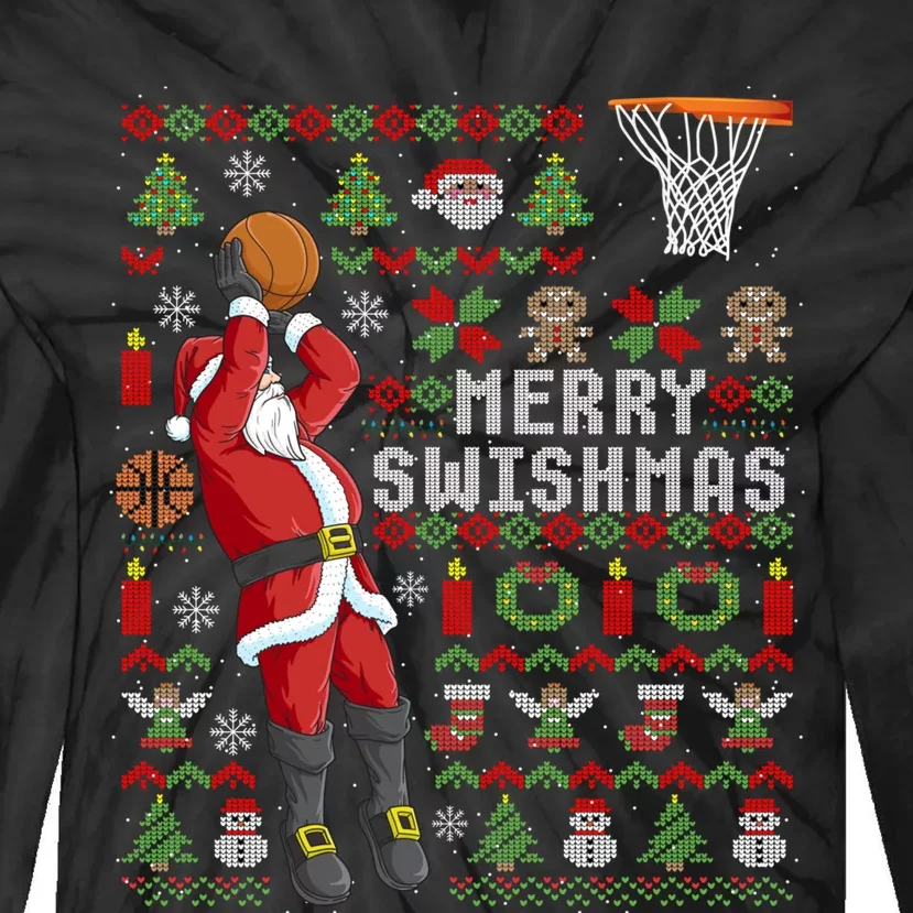 Merry Swishmas Ugly Christmas Basketball Christmas Tie-Dye Long Sleeve Shirt