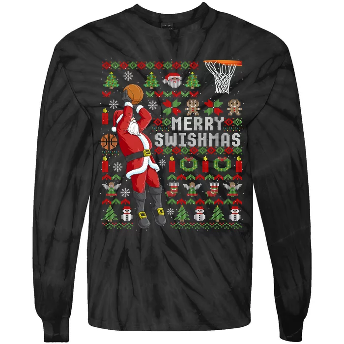 Merry Swishmas Ugly Christmas Basketball Christmas Tie-Dye Long Sleeve Shirt