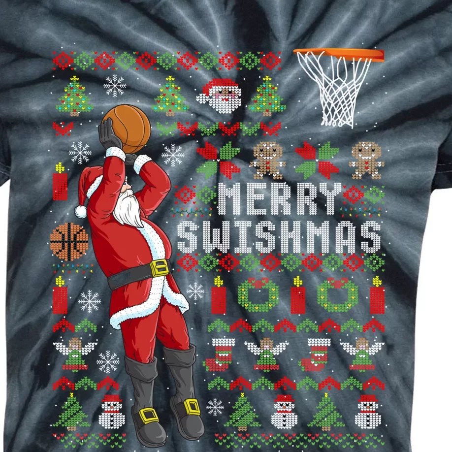 Merry Swishmas Ugly Christmas Basketball Christmas Kids Tie-Dye T-Shirt