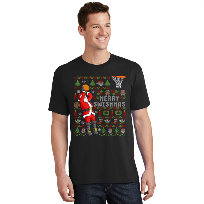 Merry Swishmas Ugly Christmas Basketball Christmas T-Shirt