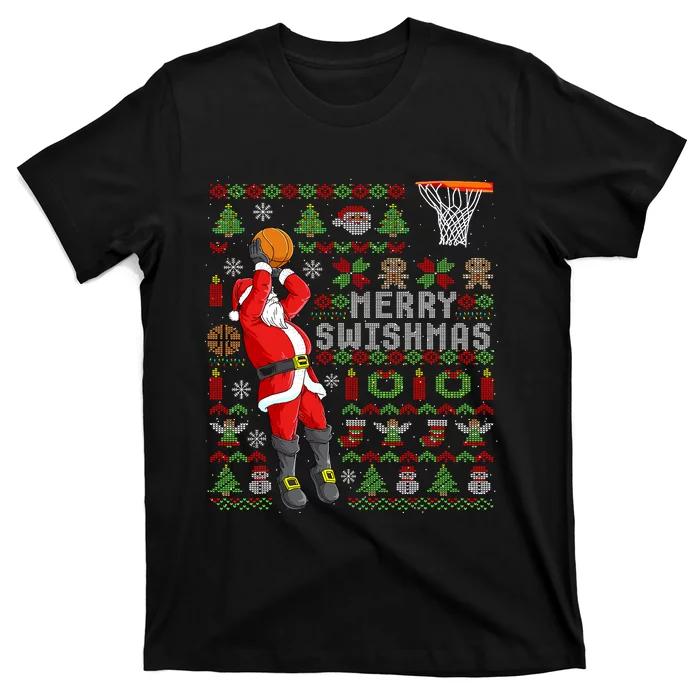 Merry Swishmas Ugly Christmas Basketball Christmas T-Shirt