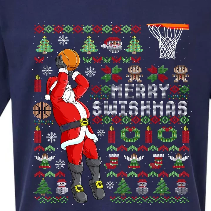 Merry Swishmas Ugly Christmas Basketball Christmas Sueded Cloud Jersey T-Shirt