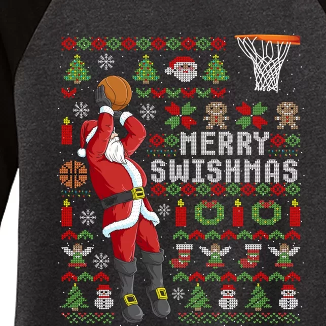 Merry Swishmas Ugly Christmas Basketball Christmas Women's Tri-Blend 3/4-Sleeve Raglan Shirt