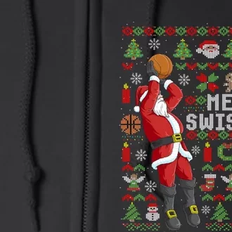 Merry Swishmas Ugly Christmas Basketball Christmas Full Zip Hoodie