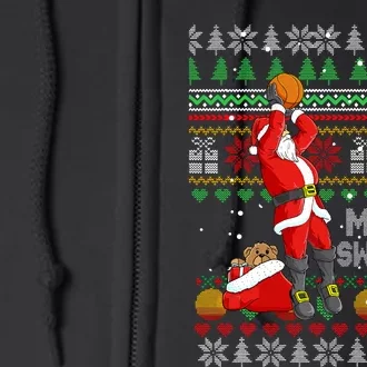 Merry Swishmas Ugly Christmas Basketball Christmas Full Zip Hoodie