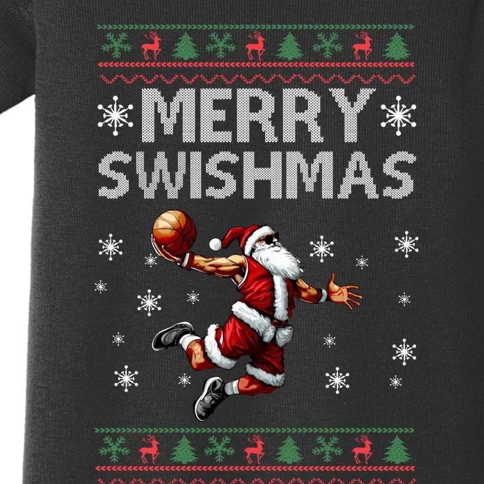 Merry Swishmas Ugly Christmas Basketball Christmas Baby Bodysuit