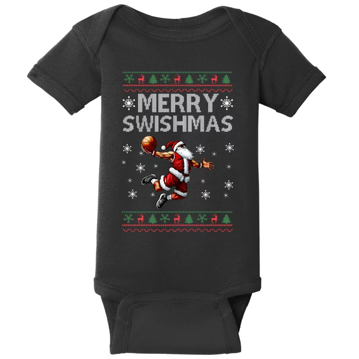 Merry Swishmas Ugly Christmas Basketball Christmas Baby Bodysuit