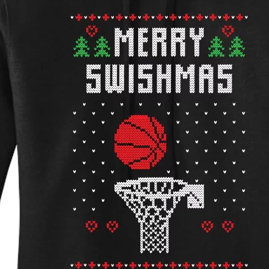 Merry Swishmas Ugly Christmas Basketball Christmas Women's Pullover Hoodie