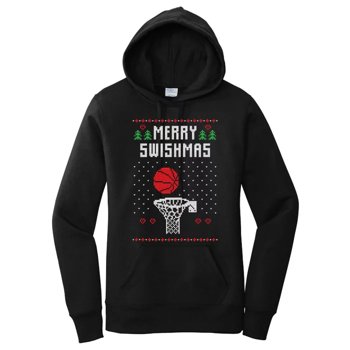 Merry Swishmas Ugly Christmas Basketball Christmas Women's Pullover Hoodie