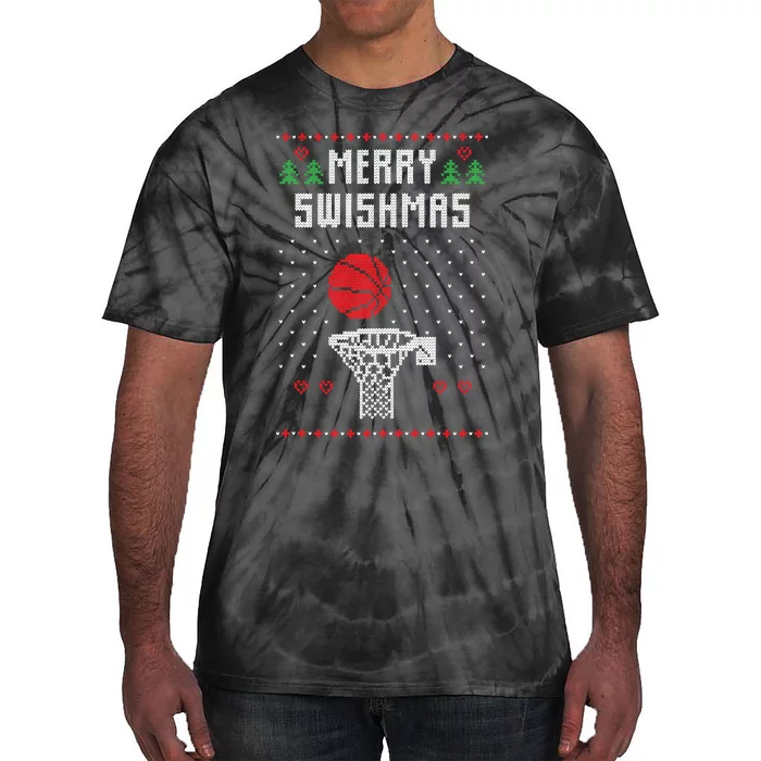 Merry Swishmas Ugly Christmas Basketball Christmas Tie-Dye T-Shirt