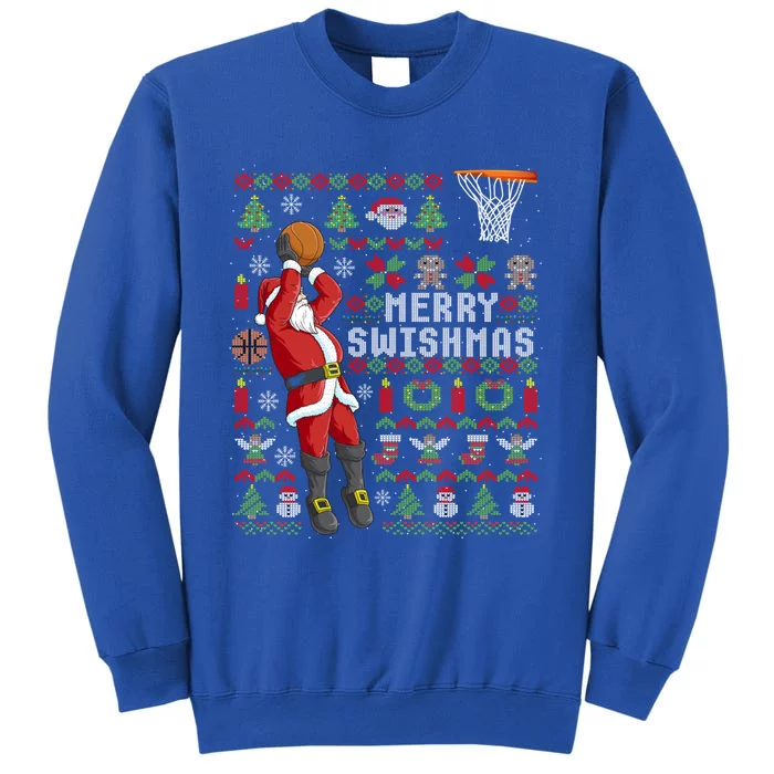 Merry Swishmas Ugly Christmas Basketball Christmas Funny Gift Tall Sweatshirt