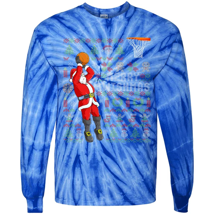 Merry Swishmas Ugly Christmas Basketball Christmas Tie-Dye Long Sleeve Shirt