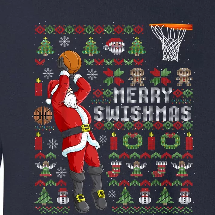 Merry Swishmas Ugly Christmas Basketball Christmas Toddler Sweatshirt