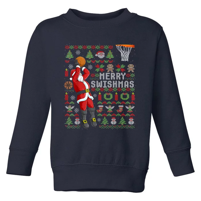 Merry Swishmas Ugly Christmas Basketball Christmas Toddler Sweatshirt