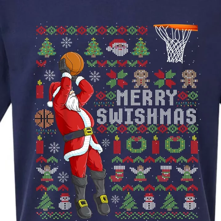 Merry Swishmas Ugly Christmas Basketball Christmas Sueded Cloud Jersey T-Shirt