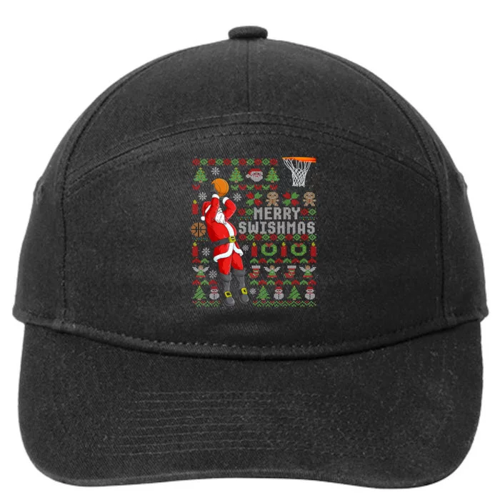 Merry Swishmas Ugly Christmas Basketball Christmas 7-Panel Snapback Hat