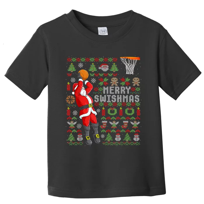 Merry Swishmas Ugly Christmas Basketball Christmas Toddler T-Shirt