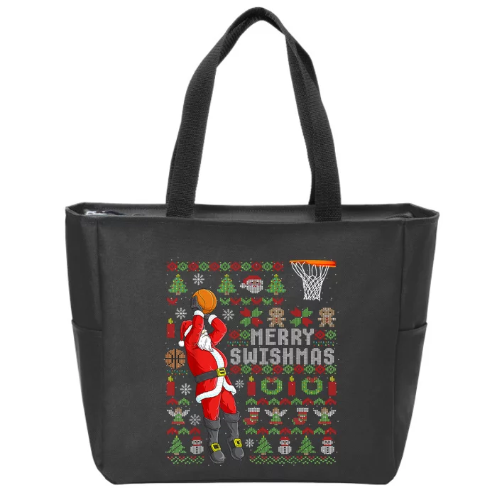 Merry Swishmas Ugly Christmas Basketball Christmas Zip Tote Bag