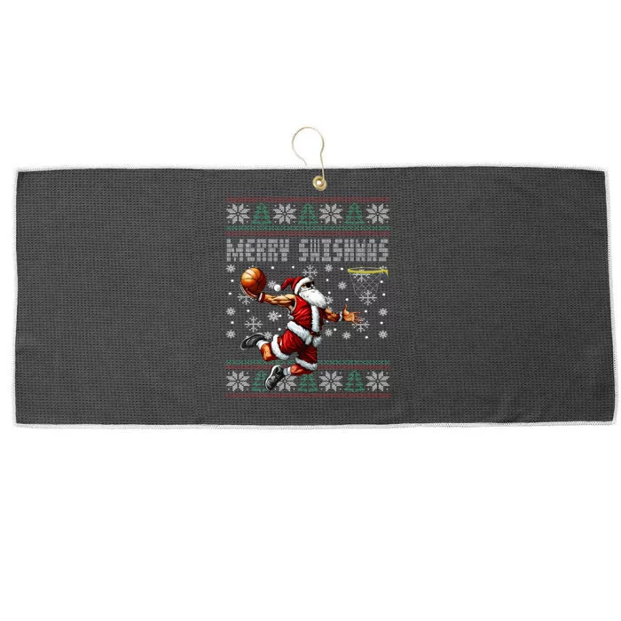 Merry Swishmas Ugly Christmas Basketball Christmas Large Microfiber Waffle Golf Towel