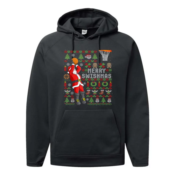 Merry Swishmas Ugly Christmas Basketball Christmas Performance Fleece Hoodie