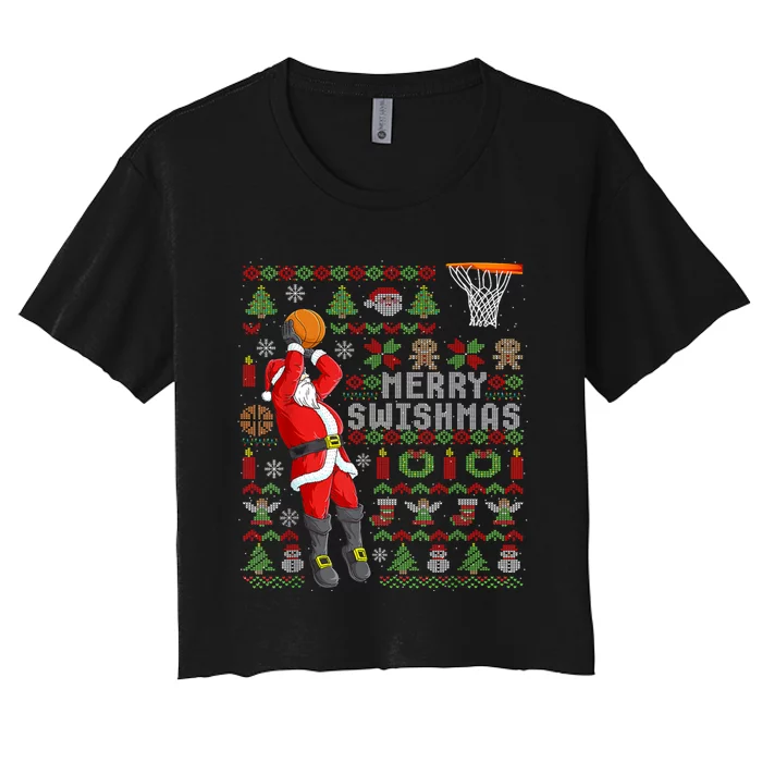 Merry Swishmas Ugly Christmas Basketball Christmas Women's Crop Top Tee