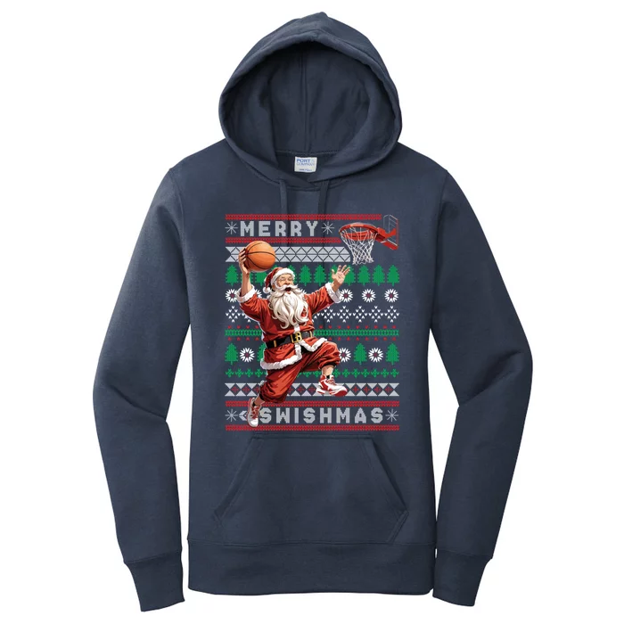 Merry Swishmas Ugly Christmas Basketball Christmas Women's Pullover Hoodie