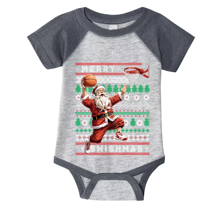 Merry Swishmas Ugly Christmas Basketball Christmas Infant Baby Jersey Bodysuit