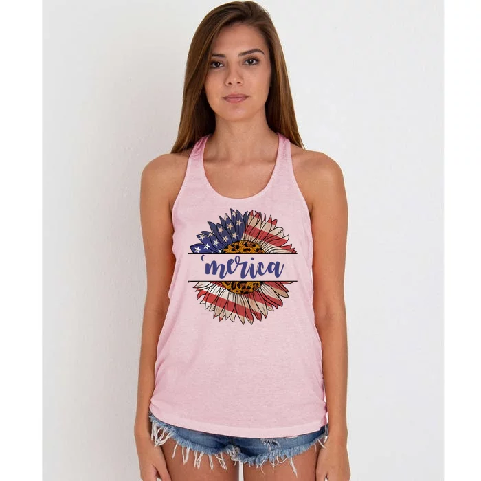 Merica Sunflower USA Vintage Women's Knotted Racerback Tank