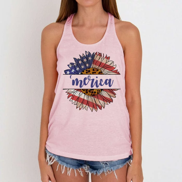 Merica Sunflower USA Vintage Women's Knotted Racerback Tank